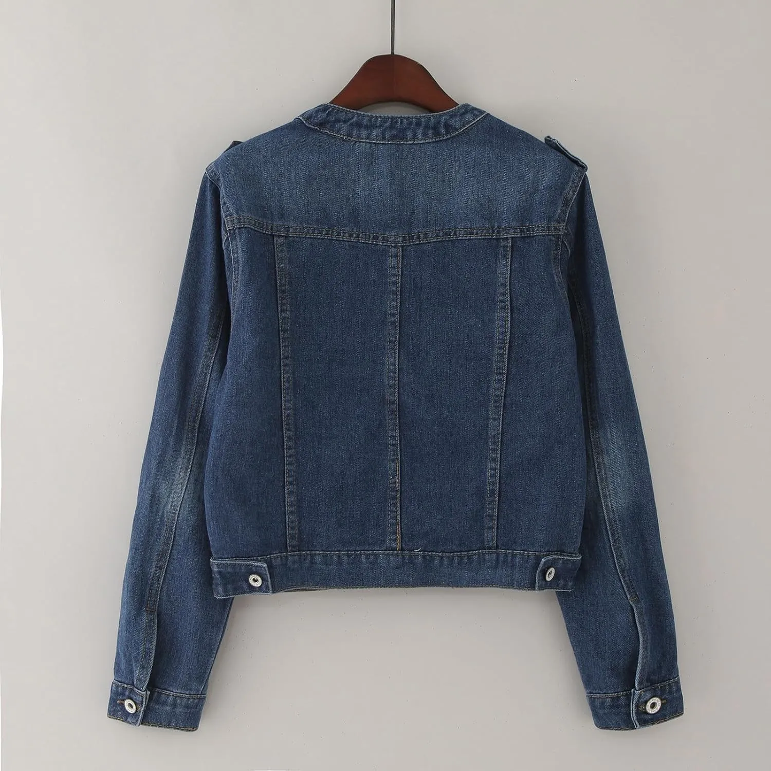 2023 Womens Denim Jackets Trendy Button Up Shacket Fall Spring Long Sleeve Jean Coats with Pockets Fashion Denim Coat
