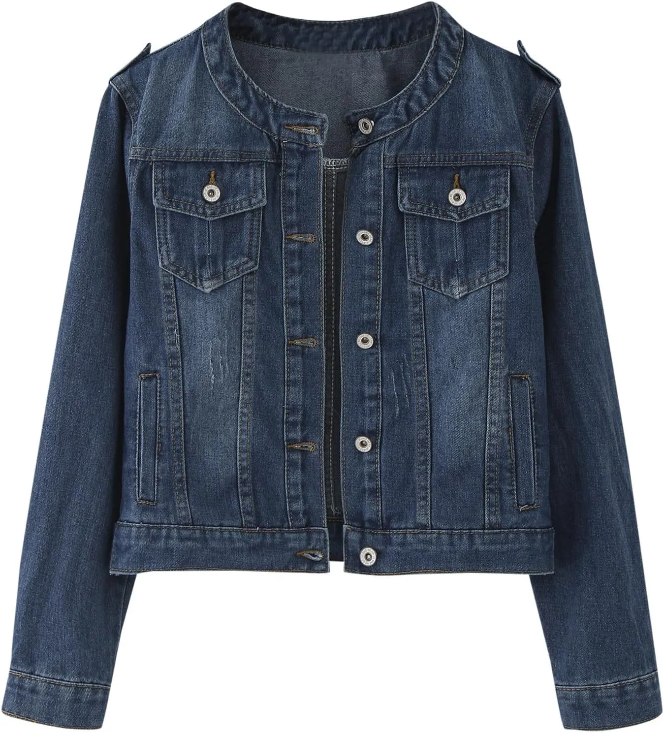 2023 Womens Denim Jackets Trendy Button Up Shacket Fall Spring Long Sleeve Jean Coats with Pockets Fashion Denim Coat