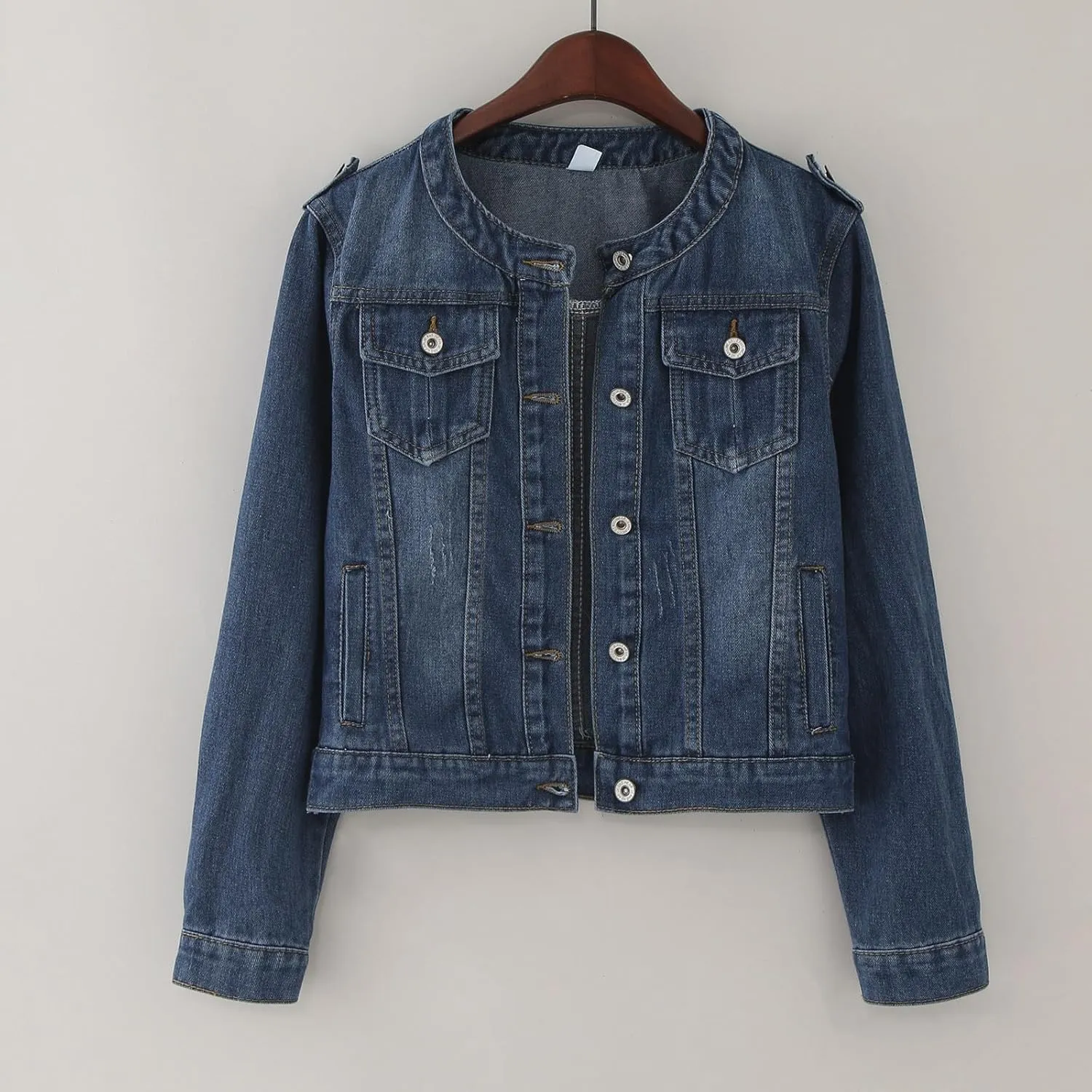 2023 Womens Denim Jackets Trendy Button Up Shacket Fall Spring Long Sleeve Jean Coats with Pockets Fashion Denim Coat
