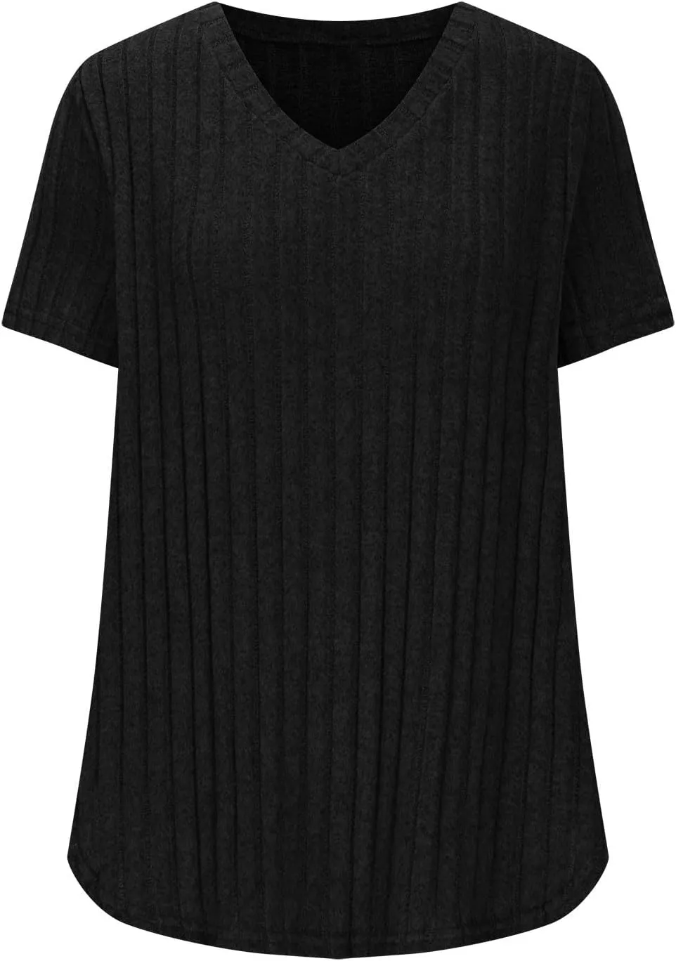 2025 Women's Plus Size Ribbed Tops Casual Trendy V Neck Solid Color Shirts Lightweight Short Sleeve Blouses Tees