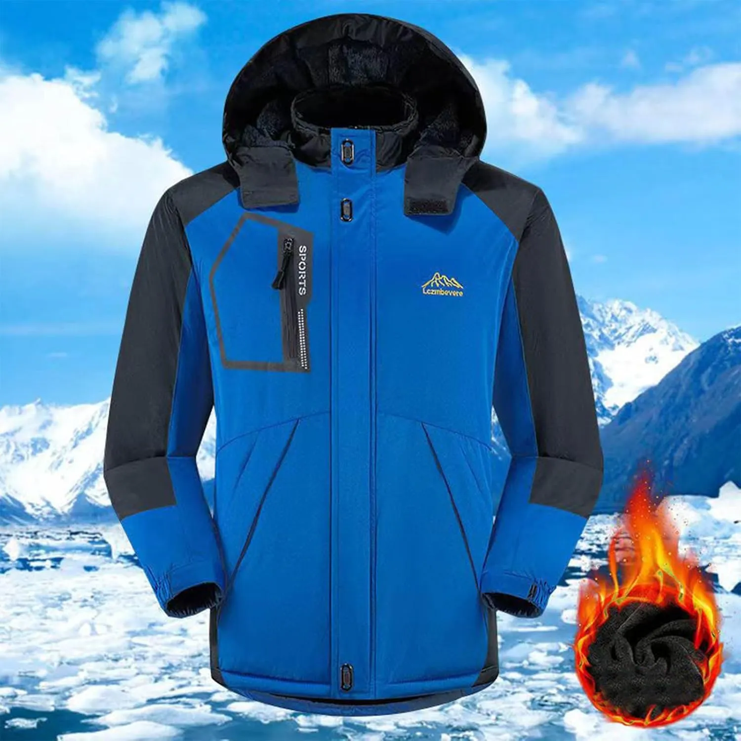 Akklian Mens Rain Coats Casual Waterproof Hooded Jackets 2024 Winter Warm Hiking Jacket Thickened Parkas with Multi-pockets