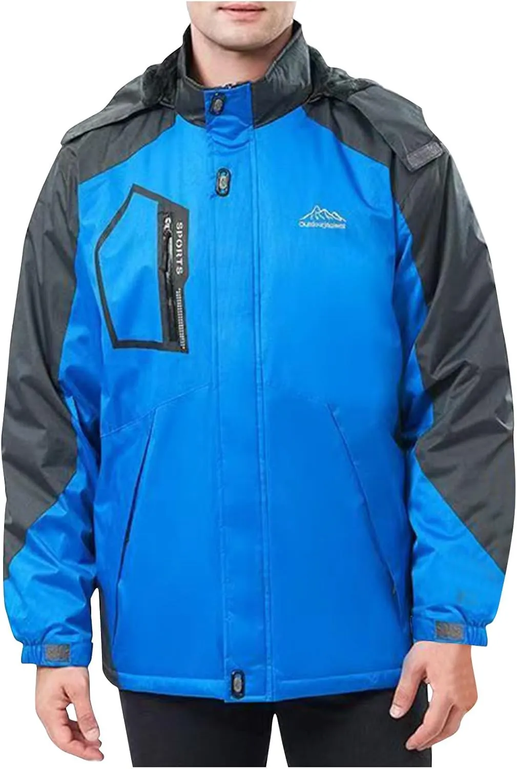 Akklian Mens Rain Coats Casual Waterproof Hooded Jackets 2024 Winter Warm Hiking Jacket Thickened Parkas with Multi-pockets