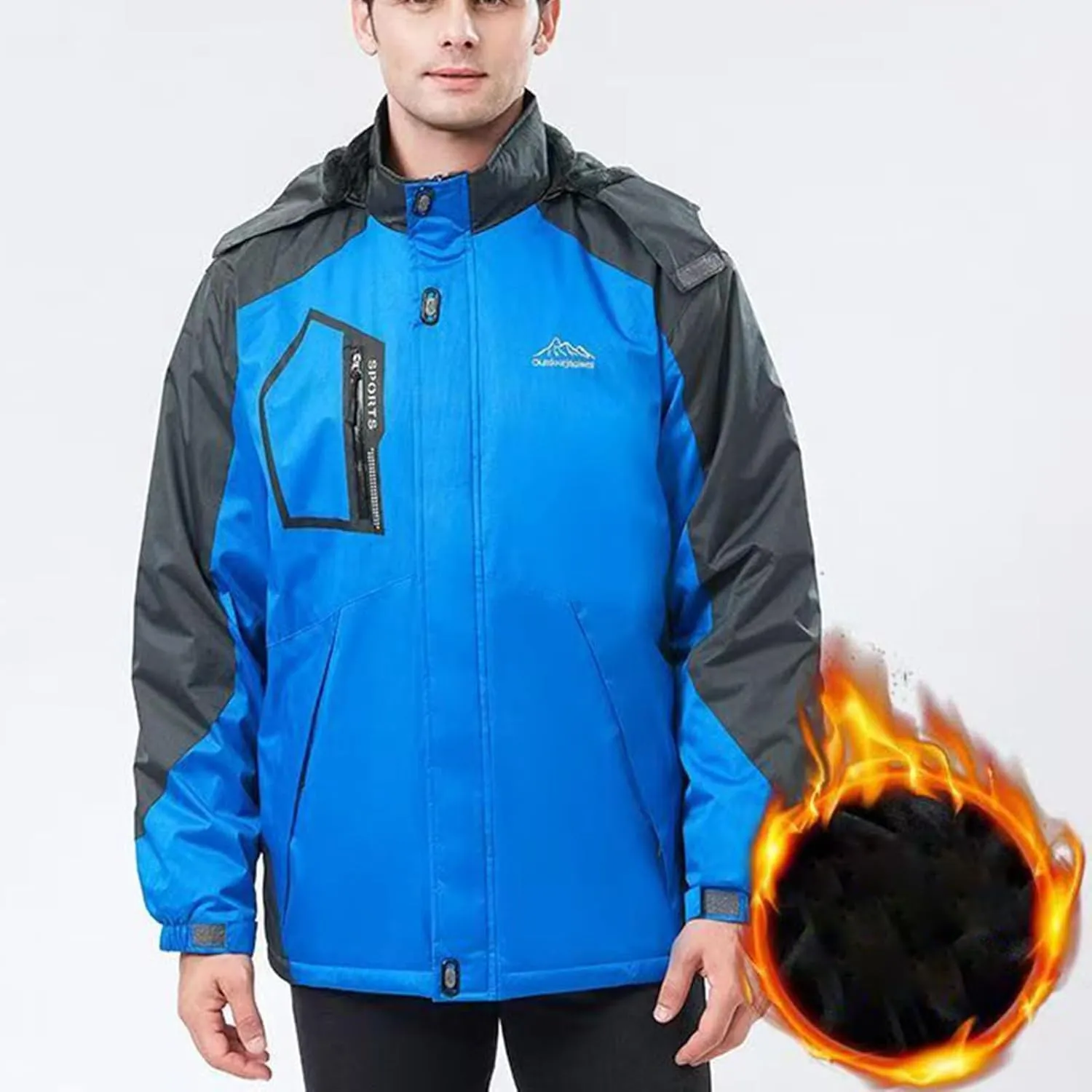 Akklian Mens Rain Coats Casual Waterproof Hooded Jackets 2024 Winter Warm Hiking Jacket Thickened Parkas with Multi-pockets