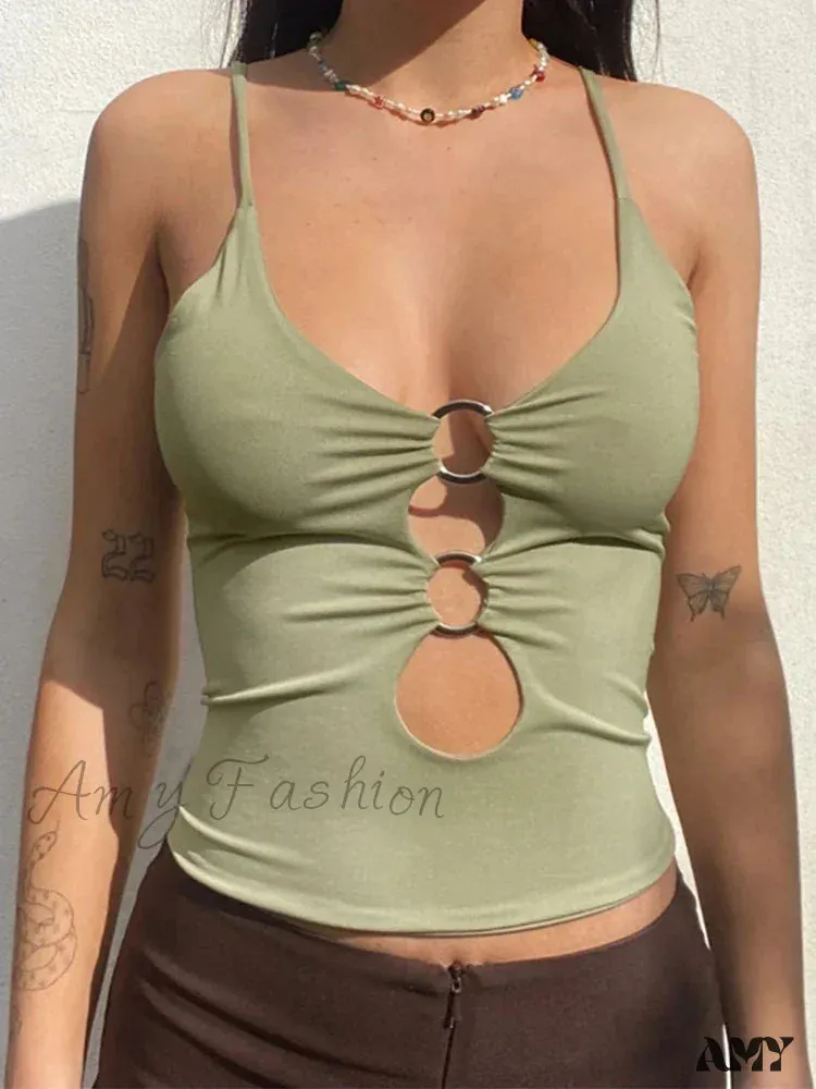 AMY FASHION - Solid Backless Hollow Out Sexy Fitness Camisole Crop Top