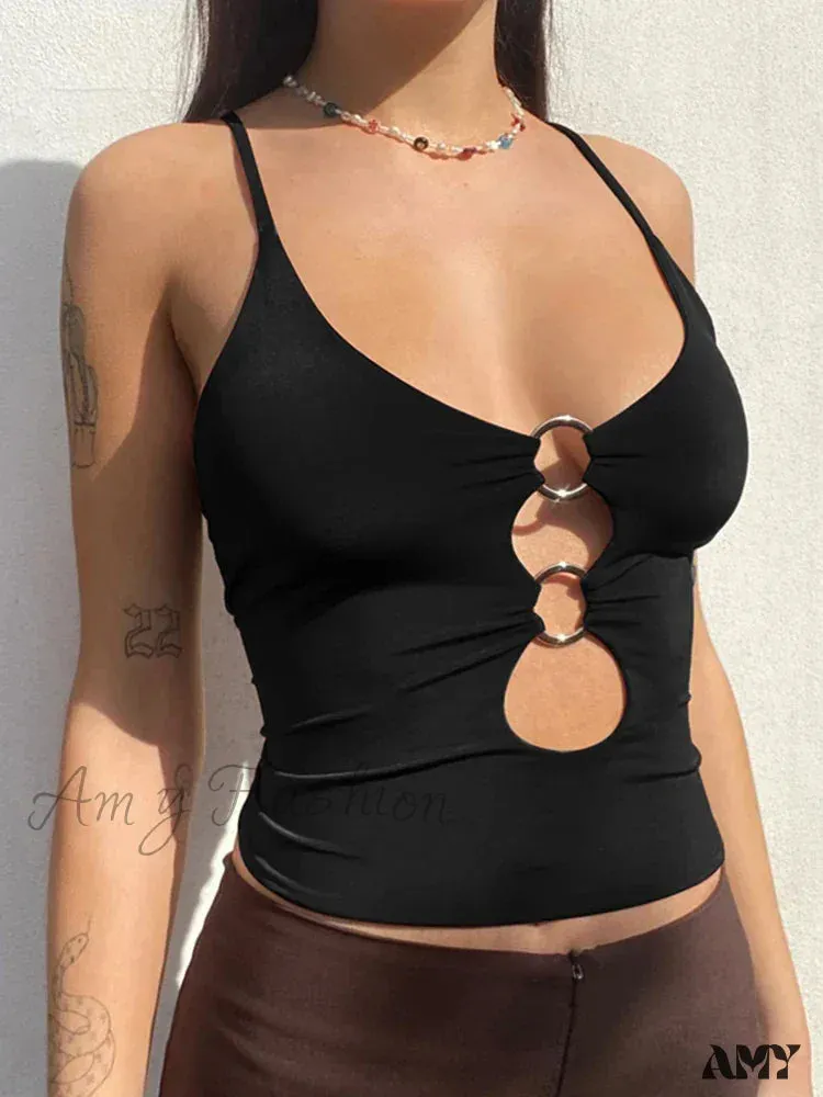AMY FASHION - Solid Backless Hollow Out Sexy Fitness Camisole Crop Top
