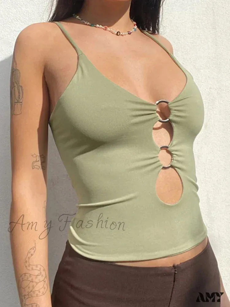 AMY FASHION - Solid Backless Hollow Out Sexy Fitness Camisole Crop Top