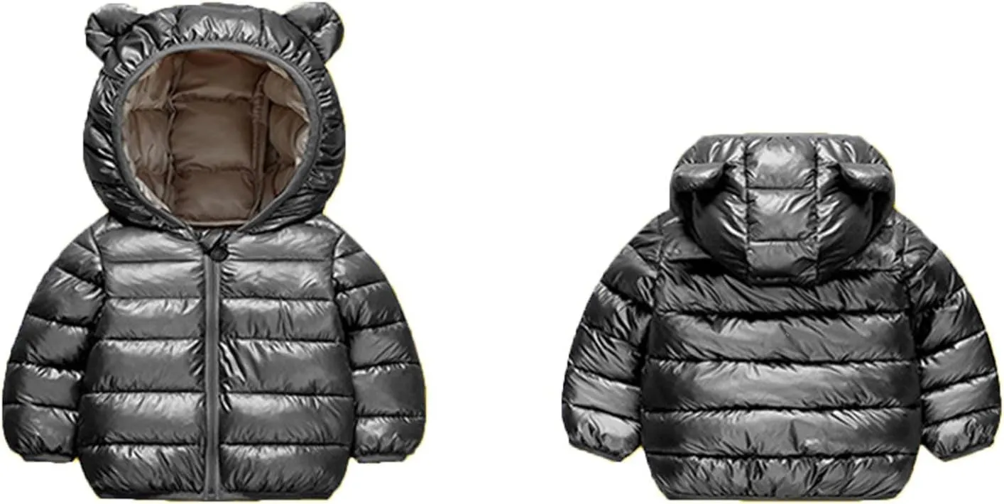 Baby Boys Hooded Down Jacket Toddler Boys Girls Light Puffer Padded Jacket Bear Hoods Infant Warm Winter Coat