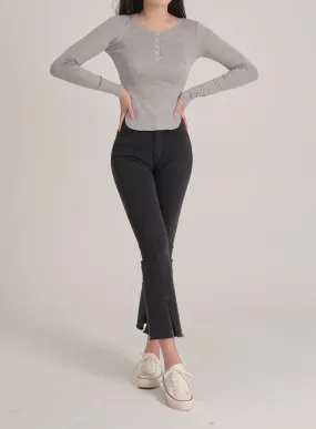 Bootcut Black Jeans with Front Slit J31