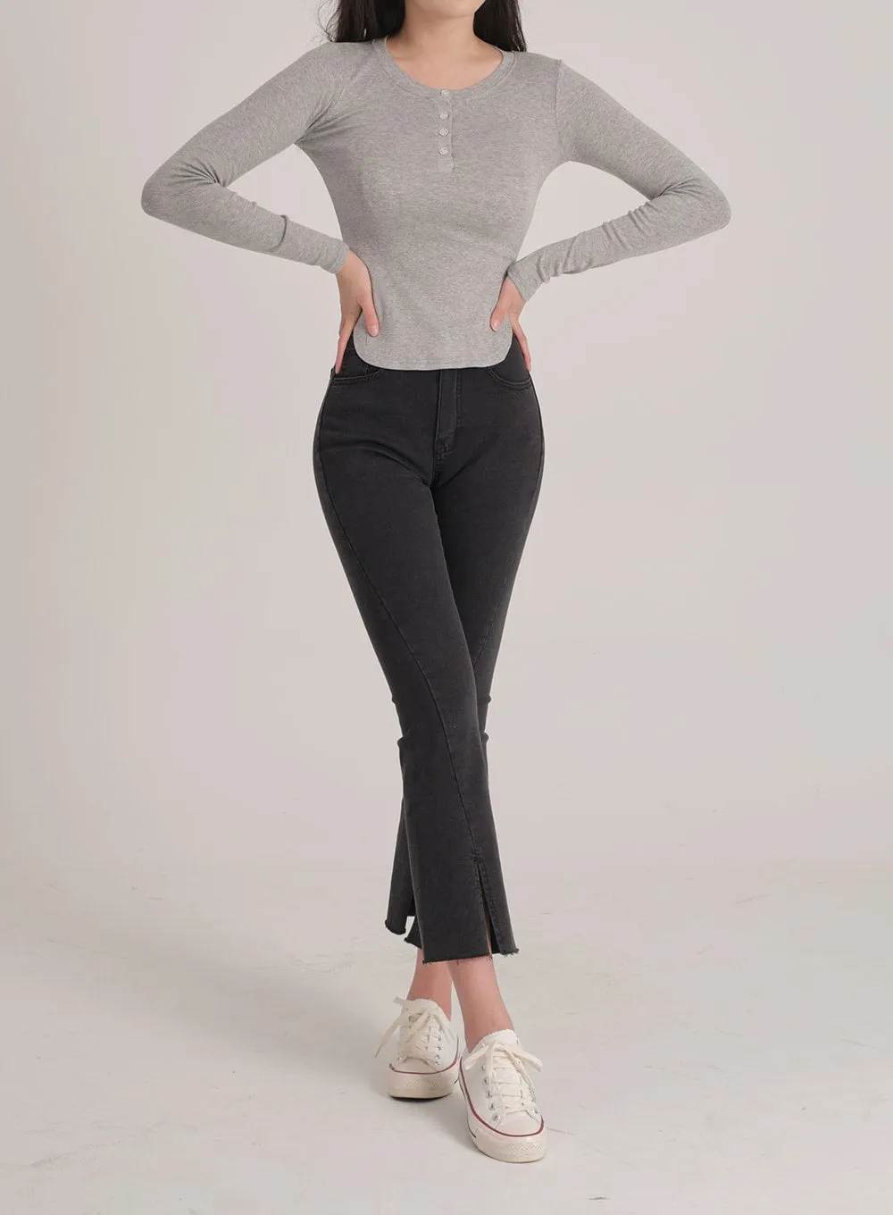 Bootcut Black Jeans with Front Slit J31