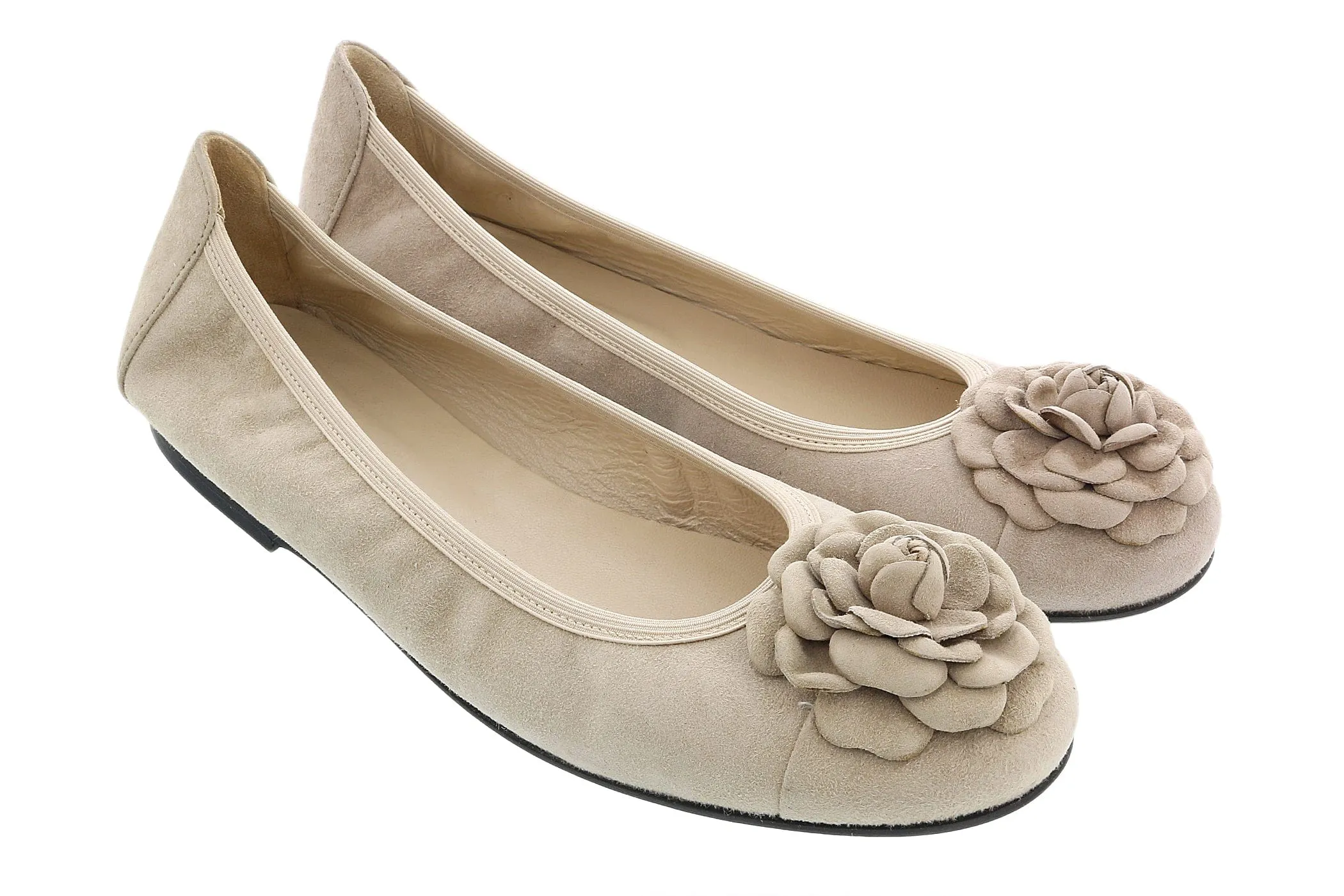 Daniela Fargion Taupe Suede Camelia Toe Flat Suede Ballerina Shoes-