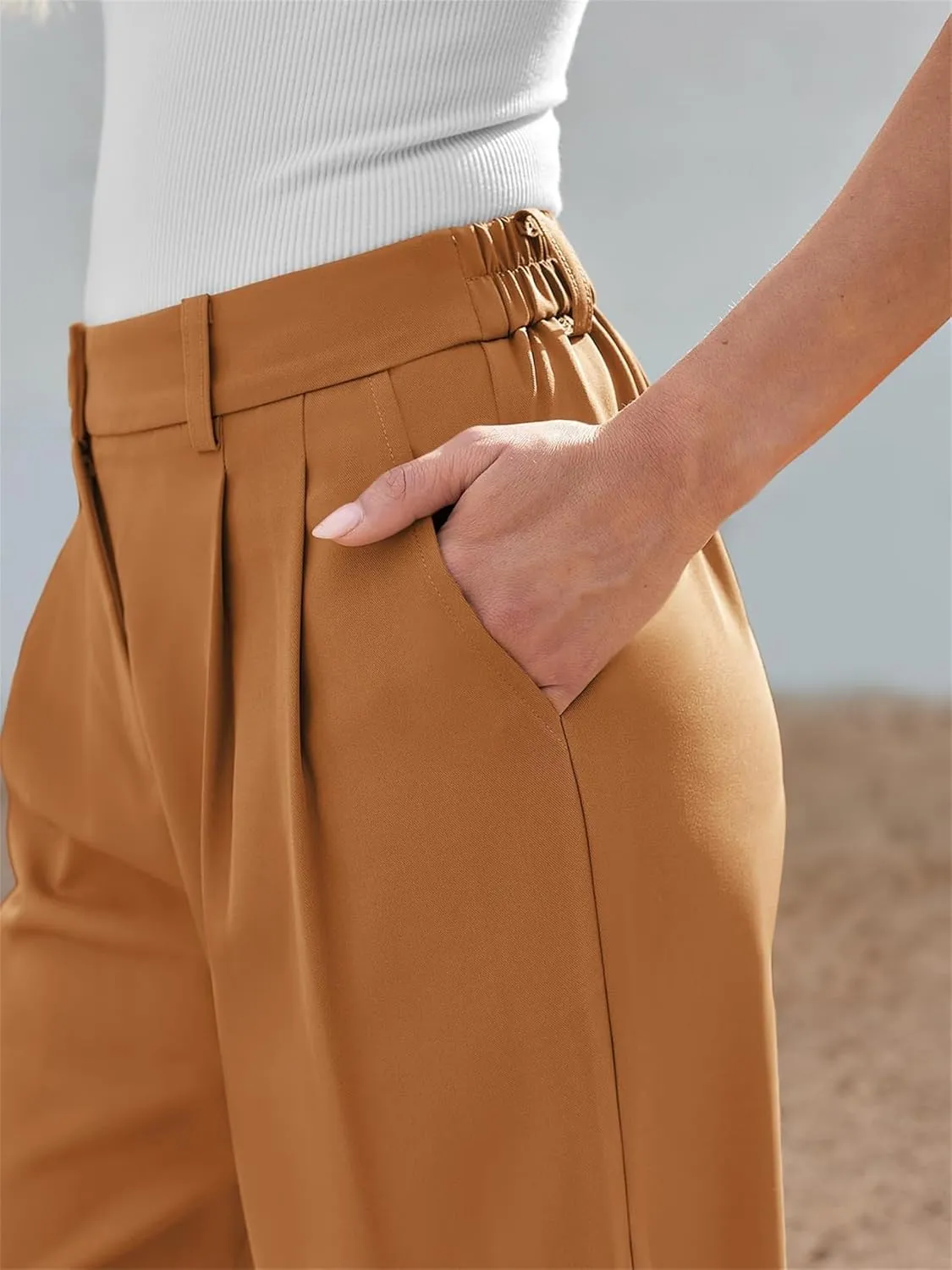 Dress Pants for Women,Women's Wide Leg Pants High Elastic Waisted Business Work Trousers Long Straight Suit Pants