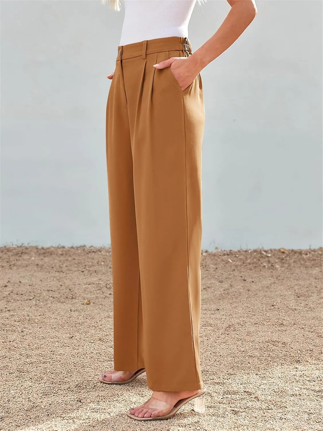 Dress Pants for Women,Women's Wide Leg Pants High Elastic Waisted Business Work Trousers Long Straight Suit Pants