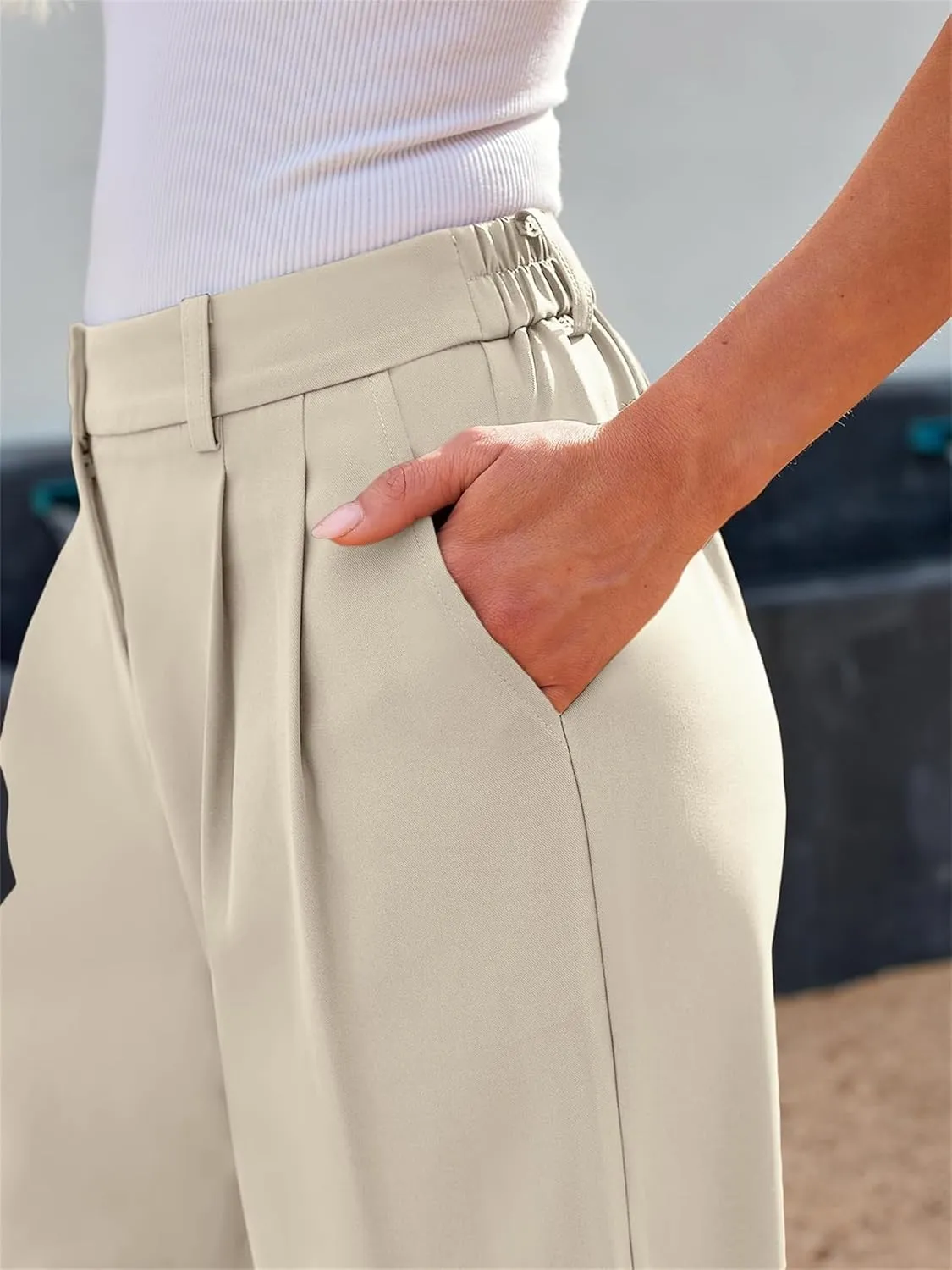 Dress Pants for Women,Women's Wide Leg Pants High Elastic Waisted Business Work Trousers Long Straight Suit Pants