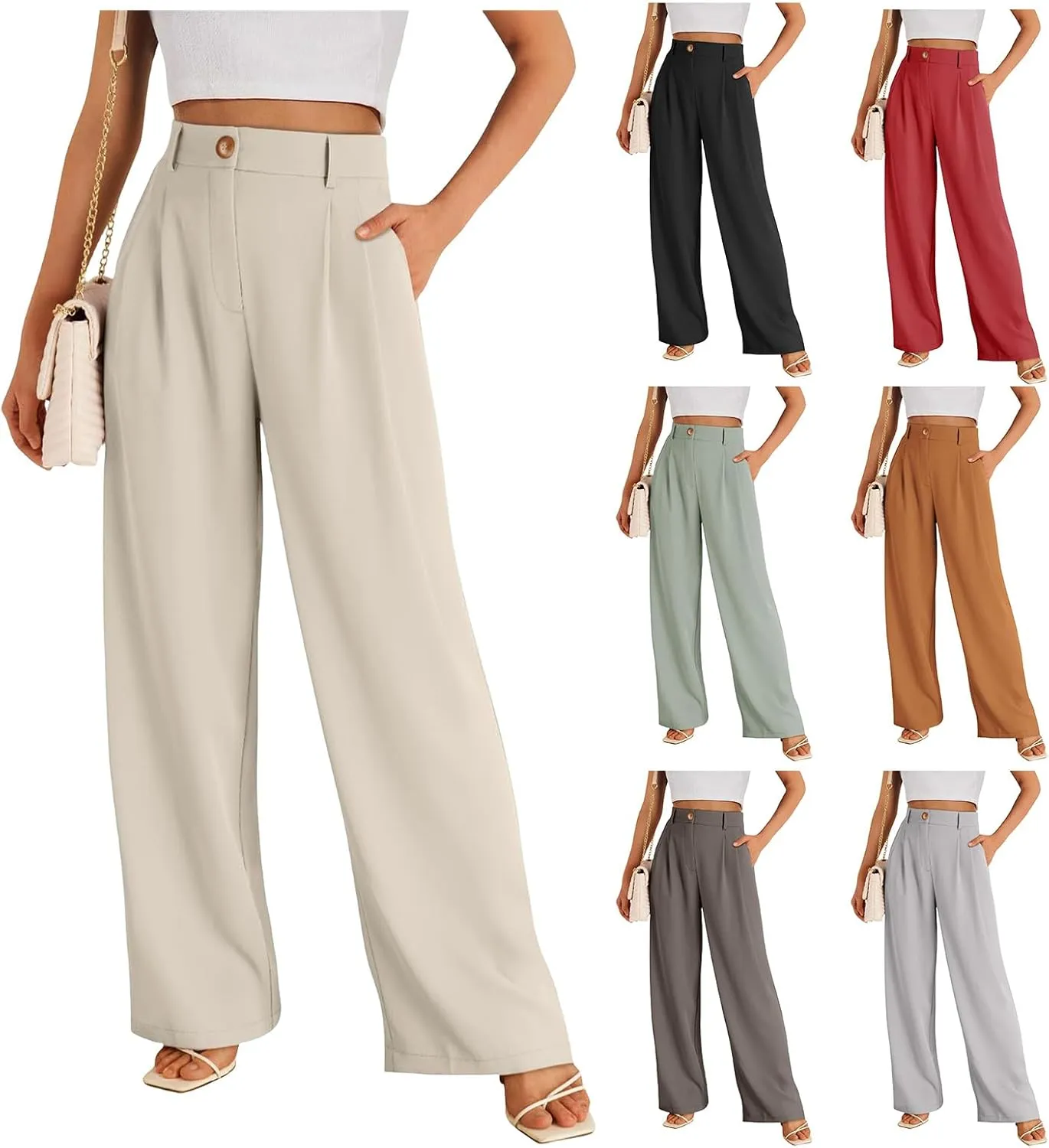 Dress Pants for Women,Women's Wide Leg Pants High Elastic Waisted Business Work Trousers Long Straight Suit Pants