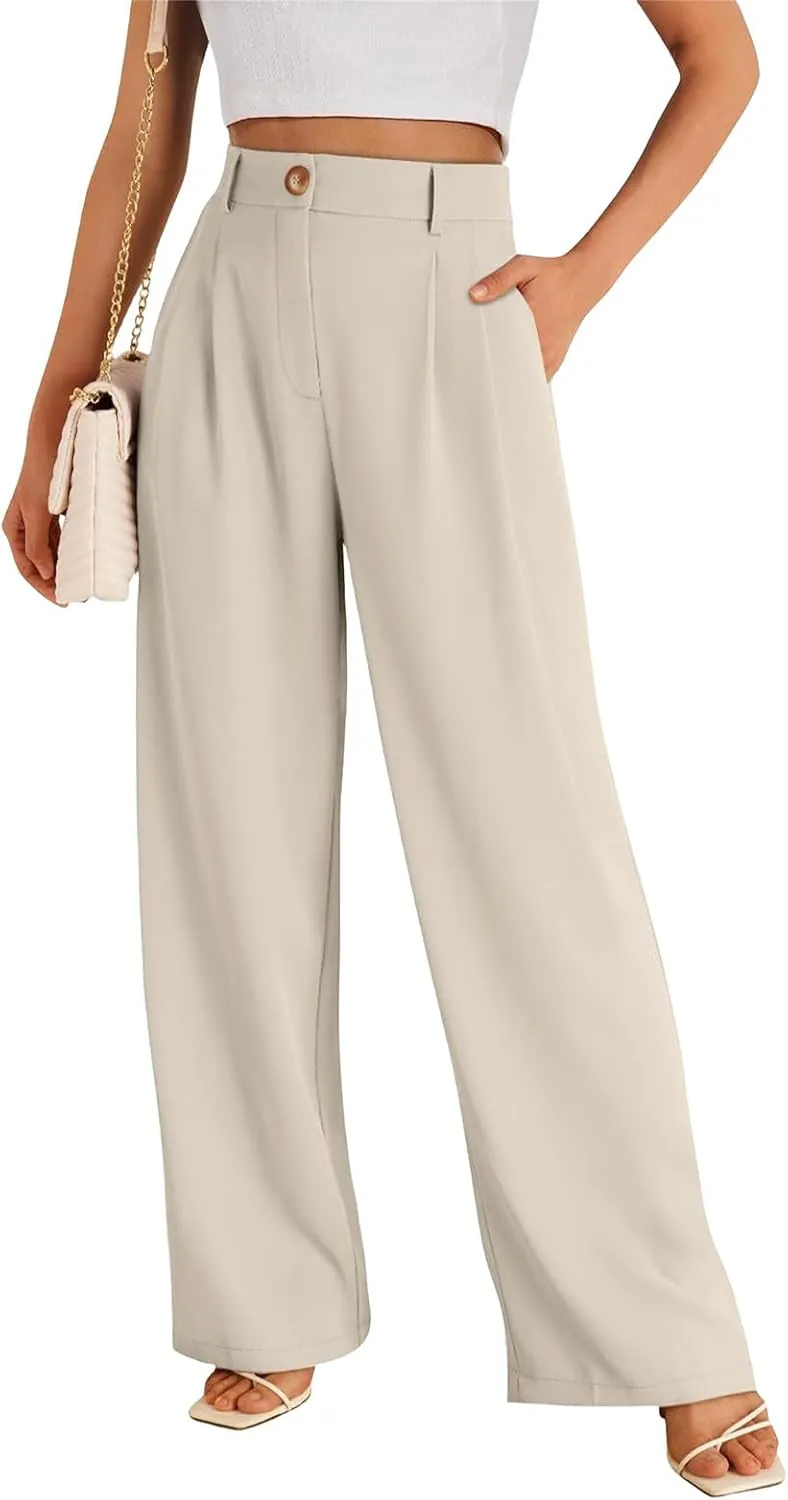 Dress Pants for Women,Women's Wide Leg Pants High Elastic Waisted Business Work Trousers Long Straight Suit Pants