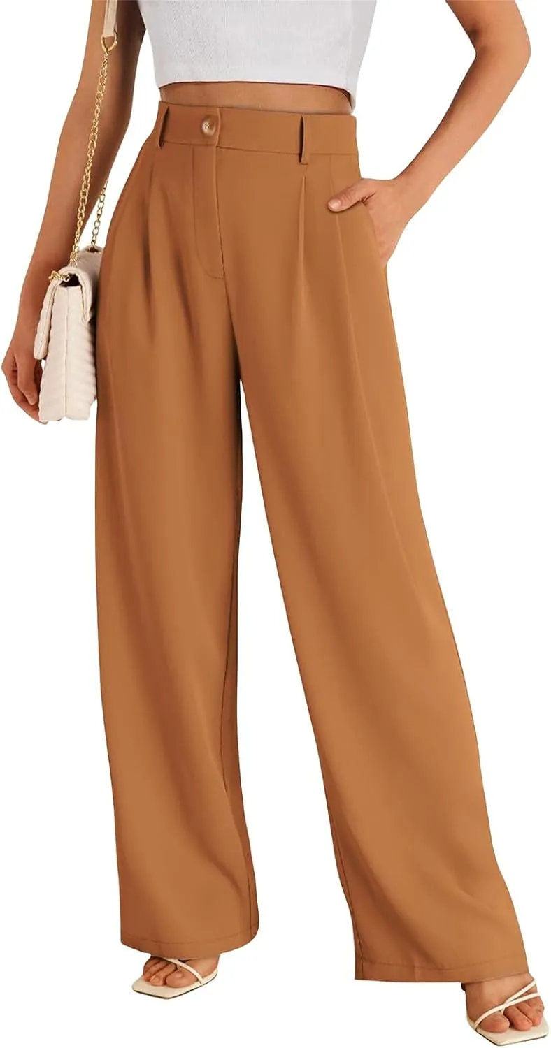 Dress Pants for Women,Women's Wide Leg Pants High Elastic Waisted Business Work Trousers Long Straight Suit Pants