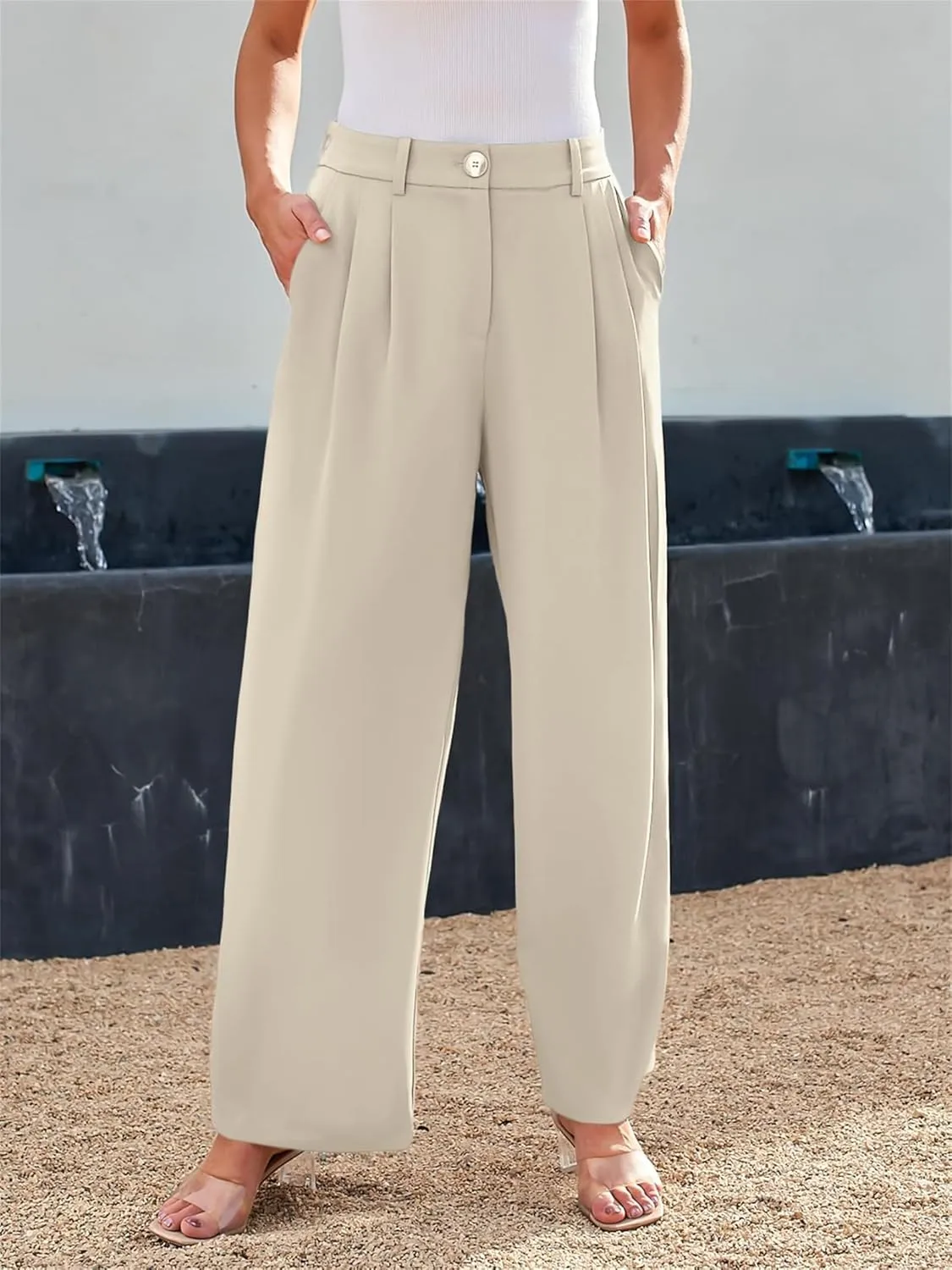 Dress Pants for Women,Women's Wide Leg Pants High Elastic Waisted Business Work Trousers Long Straight Suit Pants