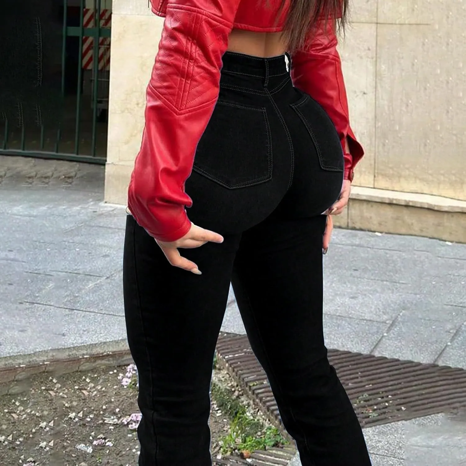 Flare Ripped Jeans Womens Bell Bottom Distressed Jeans Skinny Bootcut Pants High Waisted Denim Pants with Pockets