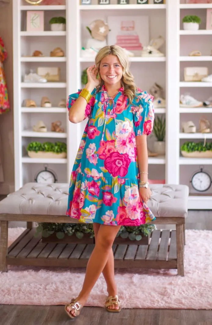 Floral Prints Ruffle Detail Mini Dress