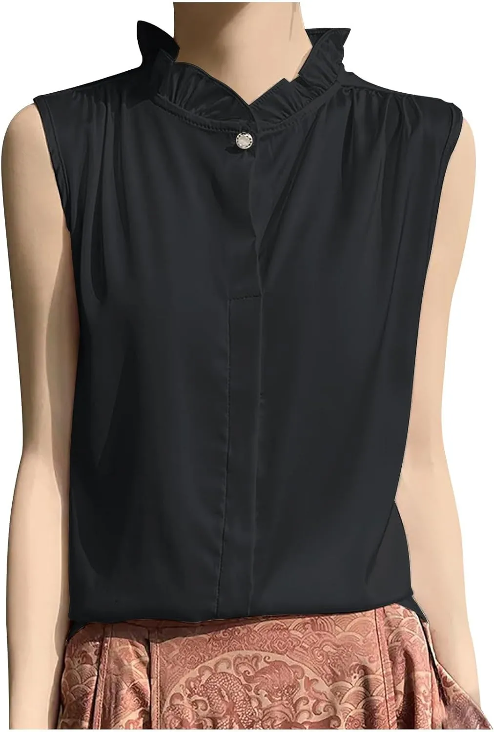 HGps8w Womens Dressy Ruffle Mock Neck Summer Tank Tops - Sleeveless Elegant Business Casual Blouse Going Out Tee Shirts