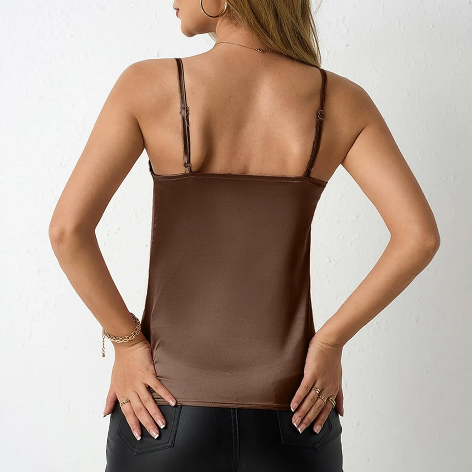 HGps8w Women's Satin Cowl Neck Summer Tank Tops - Elegant Business Casual Camisole Spaghetti Strap Going Out Tee Shirts