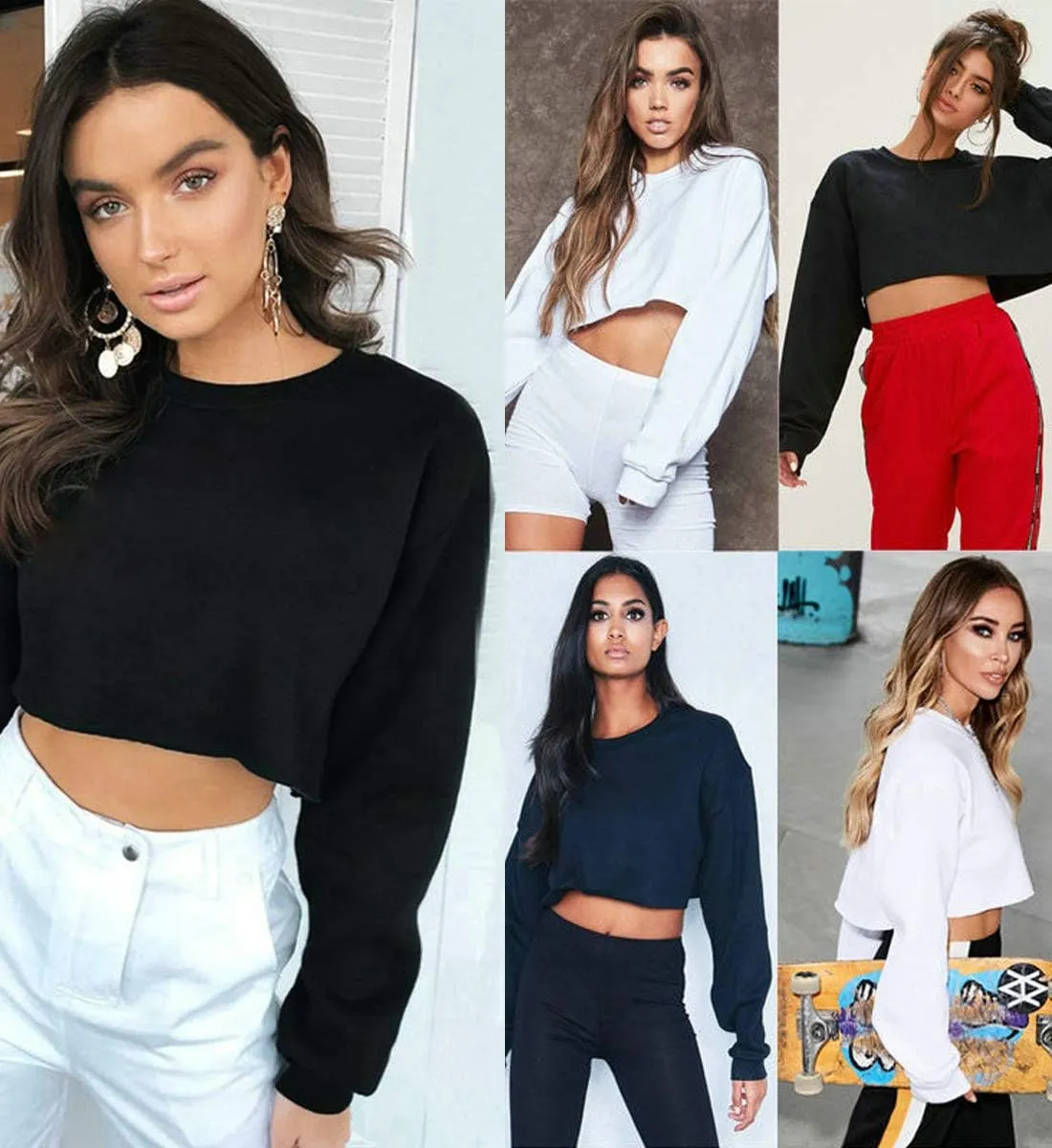 Kyerivs Casual Crop Sweatshirt for Women Crewneck Cropped Shirts Workout Long Sleeve Crop Tops