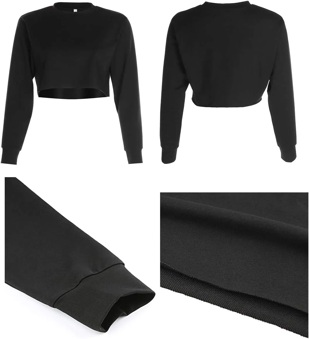 Kyerivs Casual Crop Sweatshirt for Women Crewneck Cropped Shirts Workout Long Sleeve Crop Tops
