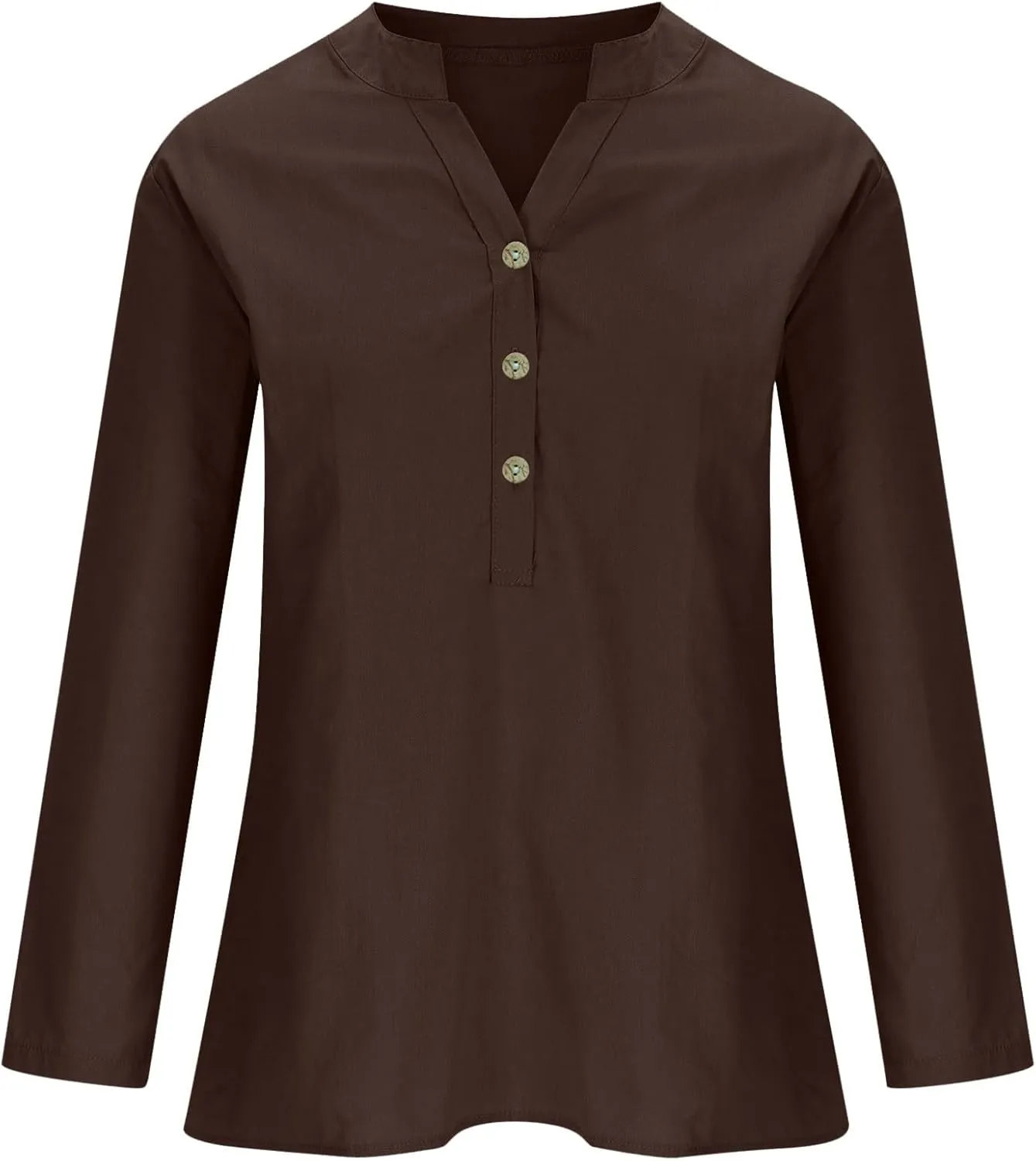 Linen Shirts for Women 3/4 Sleeve V Neck Solid Color Loose Blouses Buttons Plus Size Fit T-Shirts Summer Holiday Tops