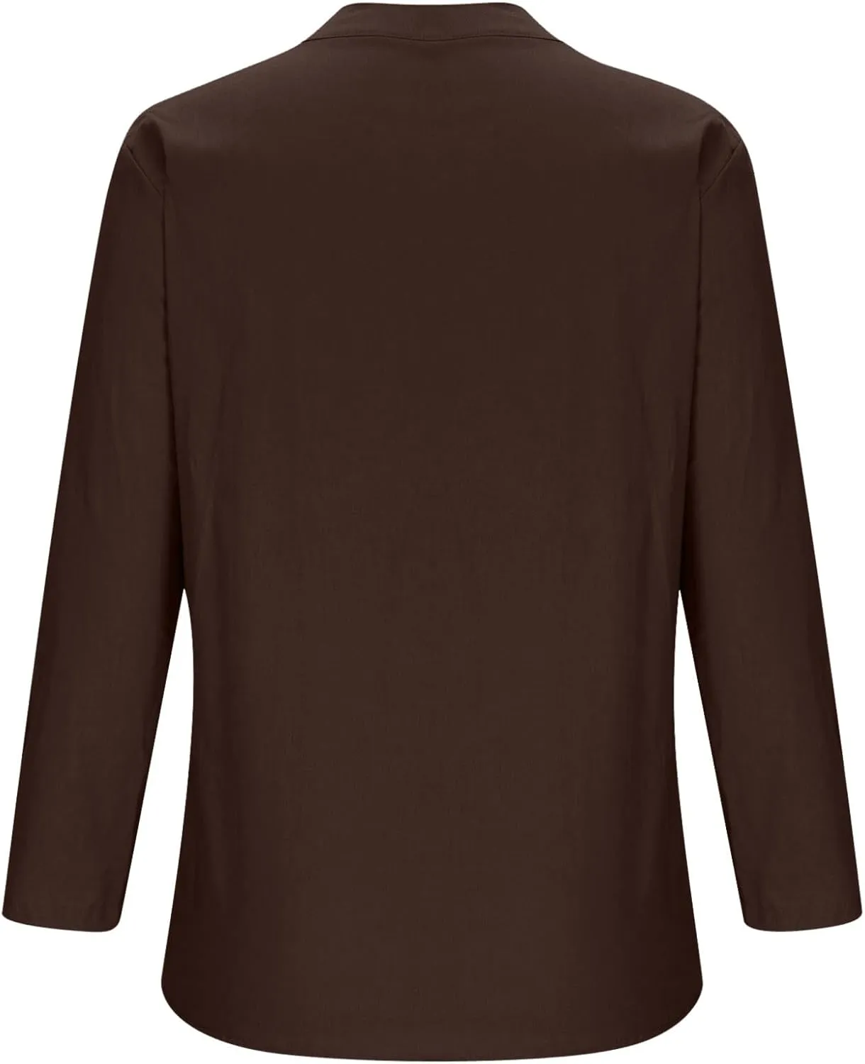 Linen Shirts for Women 3/4 Sleeve V Neck Solid Color Loose Blouses Buttons Plus Size Fit T-Shirts Summer Holiday Tops