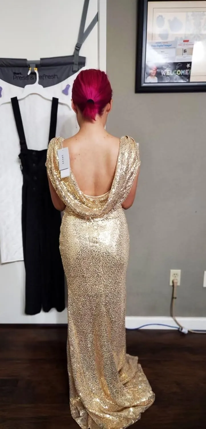 MisShow Women's Sequins Prom Bridesmaid Mermaid Dress Glitter Gold Long Evening Gowns Formal Cocktail Dresses