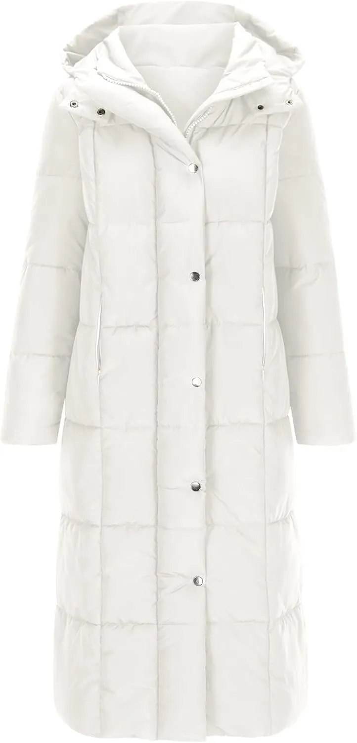 NATHGAM Long Down Coats for Women Zipper Ankle Length Quilted Jacket Winter Plus Size Puffer Coat Soft Quilted Maxi Overcoat