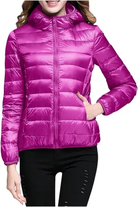 Packable Puffer Jacket Women Lightweight Short Down Jackets Winter Trendy Slim Fit Hooded Bubble Coat Light Puffer Jackets