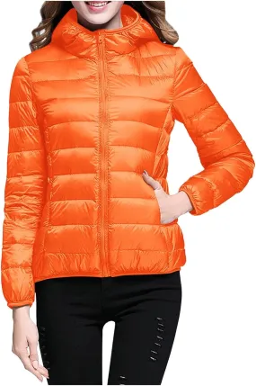 Packable Puffer Jacket Women Lightweight Short Down Jackets Winter Trendy Slim Fit Hooded Bubble Coat Light Puffer Jackets