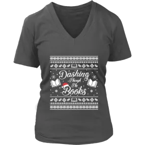 "Dashing Through The Books" V-neck Tshirt