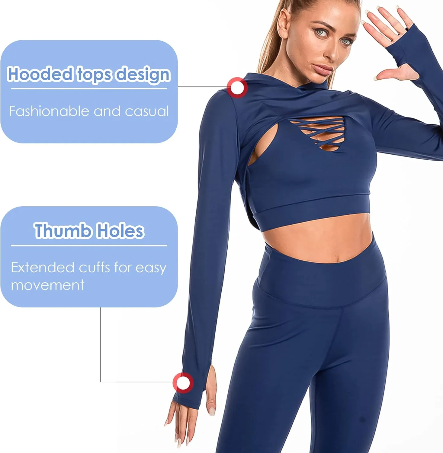 SEAUR Women's Cut Out Long Sleeve Crop Tops Super Cropped Sweatshirt Workout Athletic Yoga Gym Crop Top Pullover Activewear
