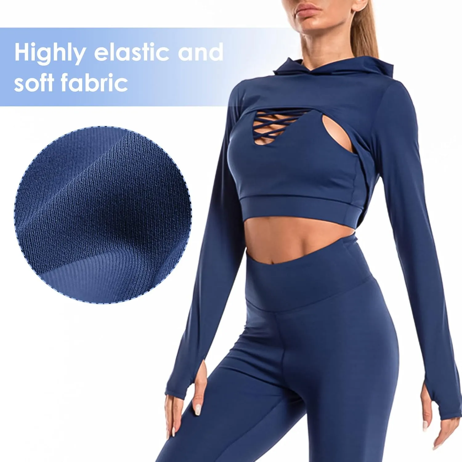 SEAUR Women's Cut Out Long Sleeve Crop Tops Super Cropped Sweatshirt Workout Athletic Yoga Gym Crop Top Pullover Activewear
