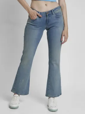 Spykar Women Dirty Blue Lycra Bootcut Fit Ankle Length Clean Look Jeans -(Elissa-Low)