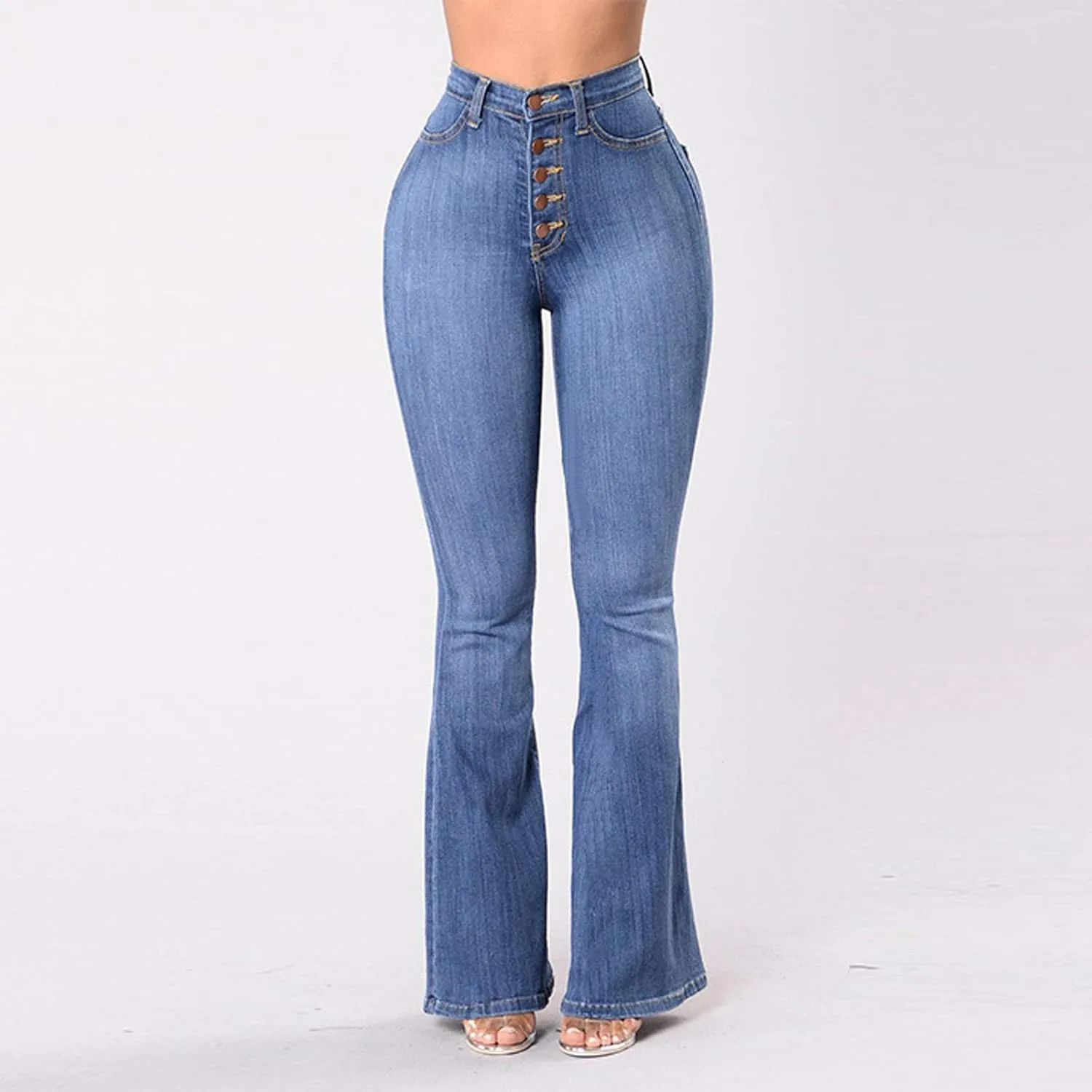 Uillui Bell Bottom Jeans Pants Curvy Women Stretchy Tummy Control Flare Jeans High Waist Wide Leg Skinny Bootcut Denim Jeans