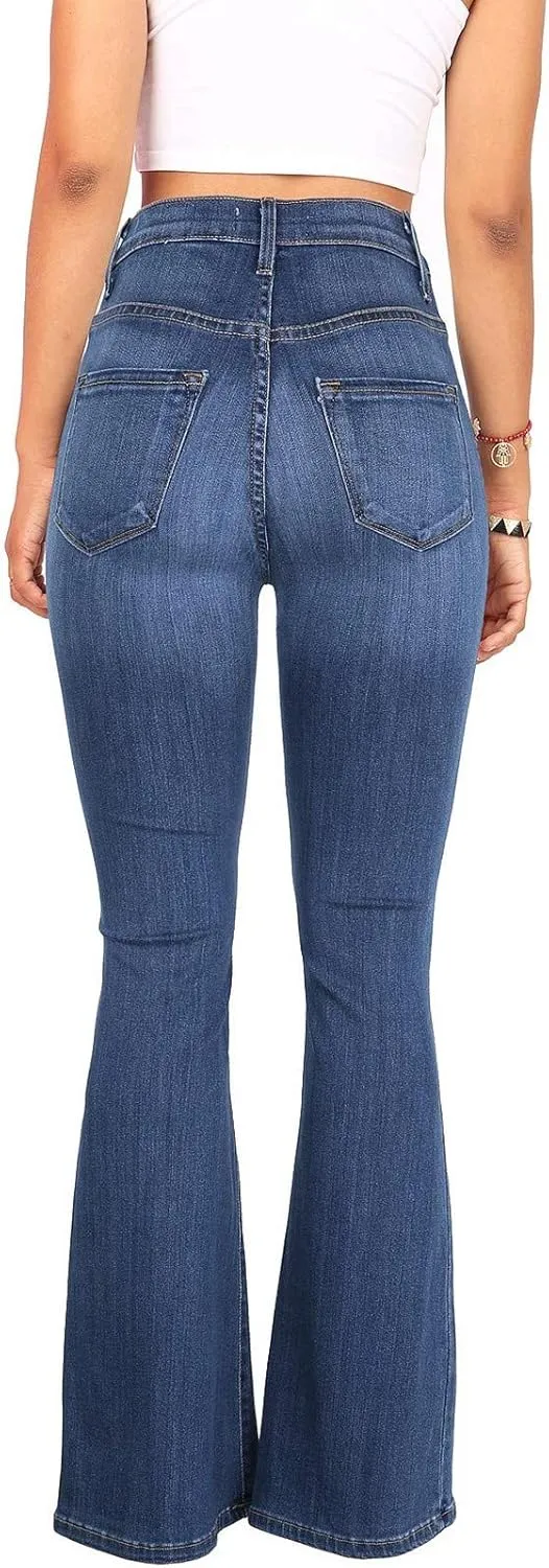 Uillui Bell Bottom Jeans Pants Curvy Women Stretchy Tummy Control Flare Jeans High Waist Wide Leg Skinny Bootcut Denim Jeans