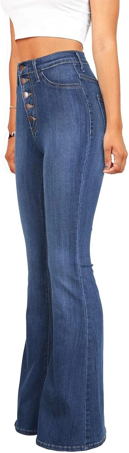 Uillui Bell Bottom Jeans Pants Curvy Women Stretchy Tummy Control Flare Jeans High Waist Wide Leg Skinny Bootcut Denim Jeans