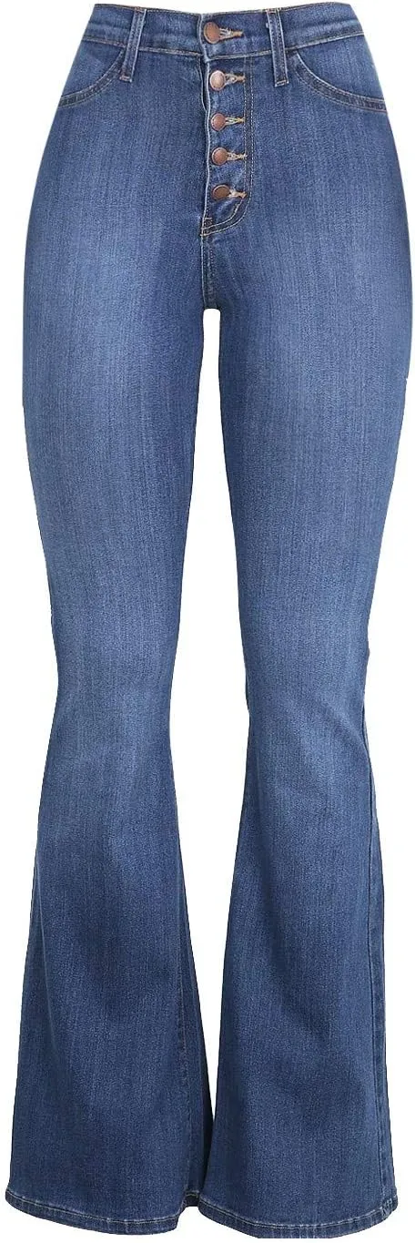 Uillui Bell Bottom Jeans Pants Curvy Women Stretchy Tummy Control Flare Jeans High Waist Wide Leg Skinny Bootcut Denim Jeans