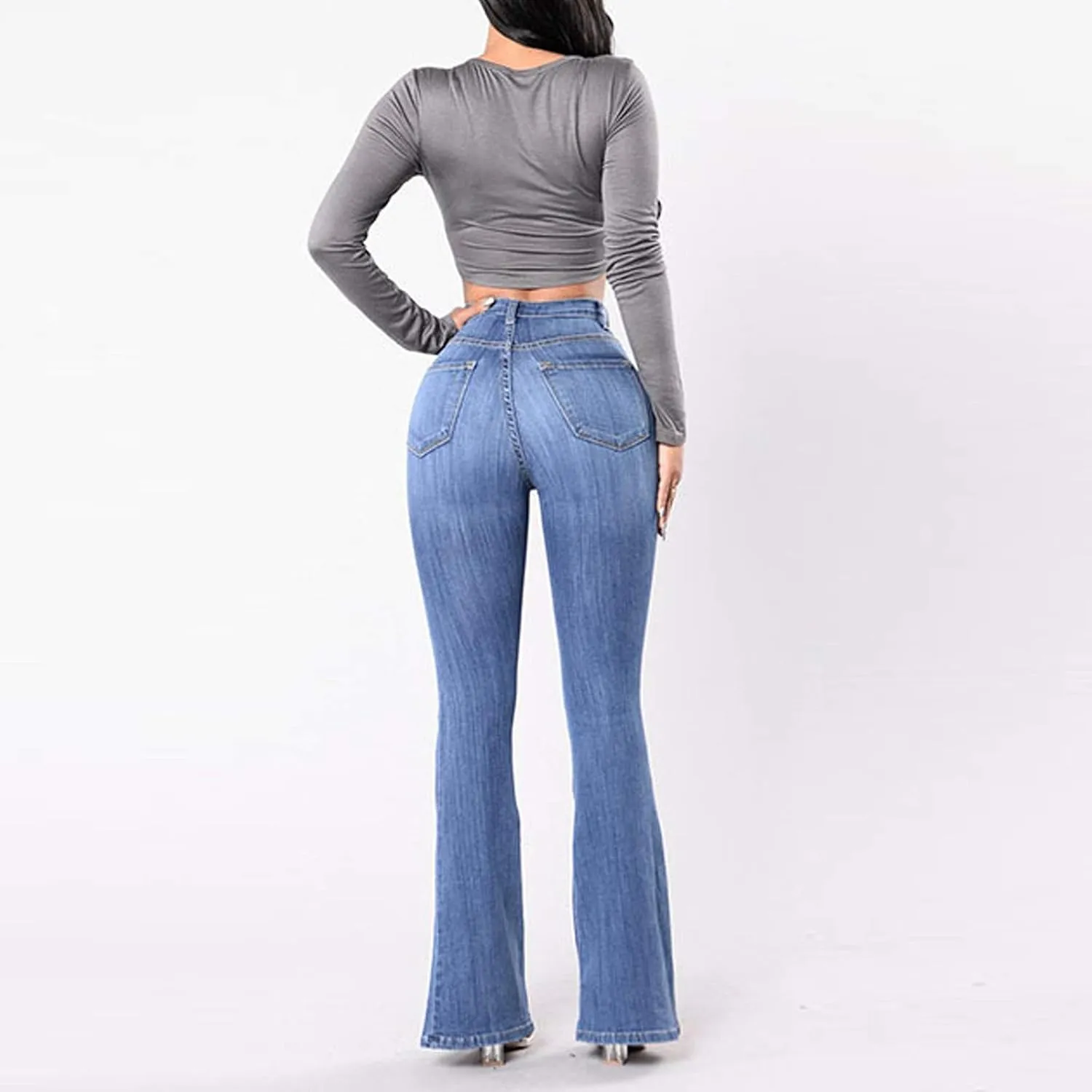 Uillui Bell Bottom Jeans Pants Curvy Women Stretchy Tummy Control Flare Jeans High Waist Wide Leg Skinny Bootcut Denim Jeans