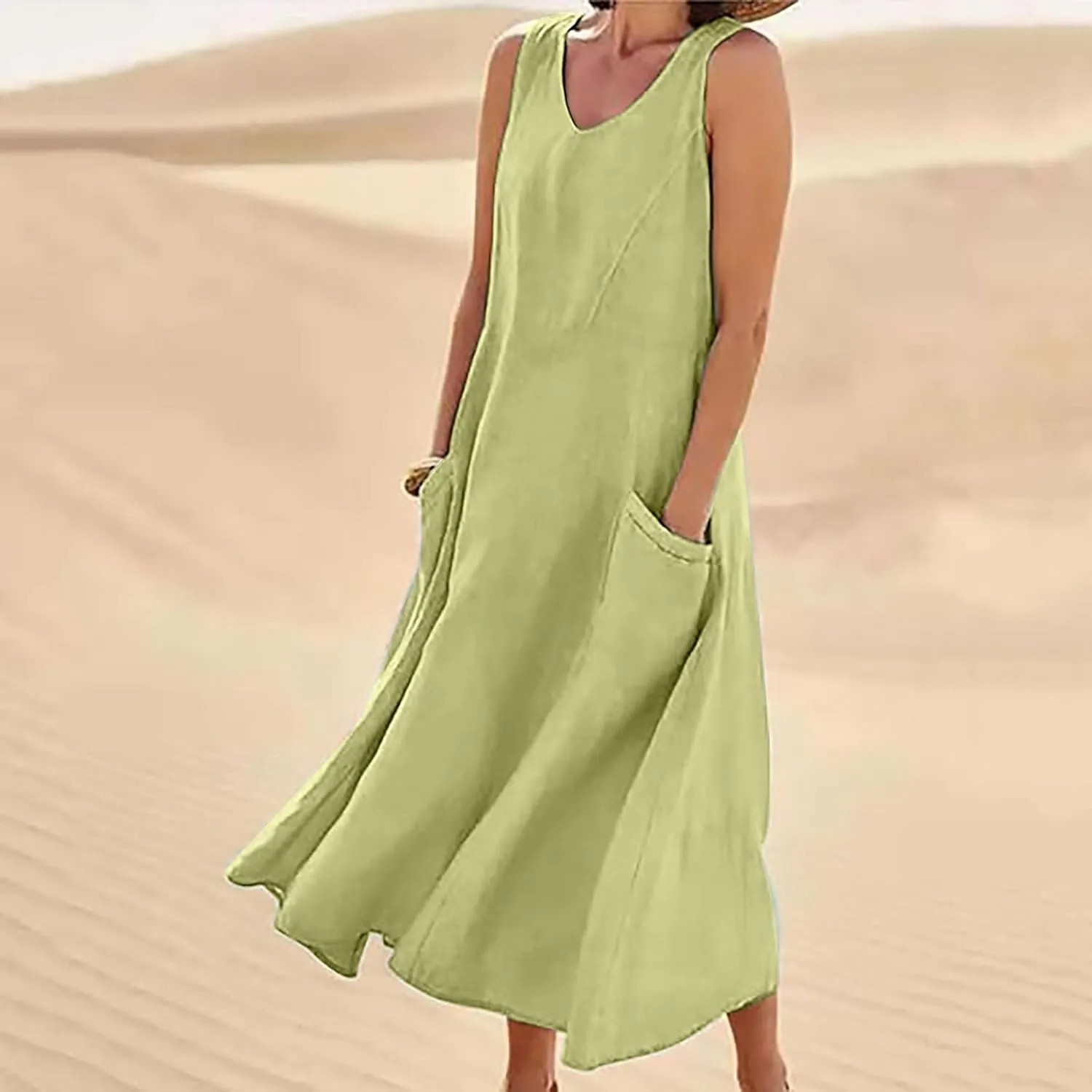 Womens 2025 Elegant Ruffle Sleeve Flared Pocket Dress Splice Loose Dress Flutter Short Sleeve V Neck Button Down