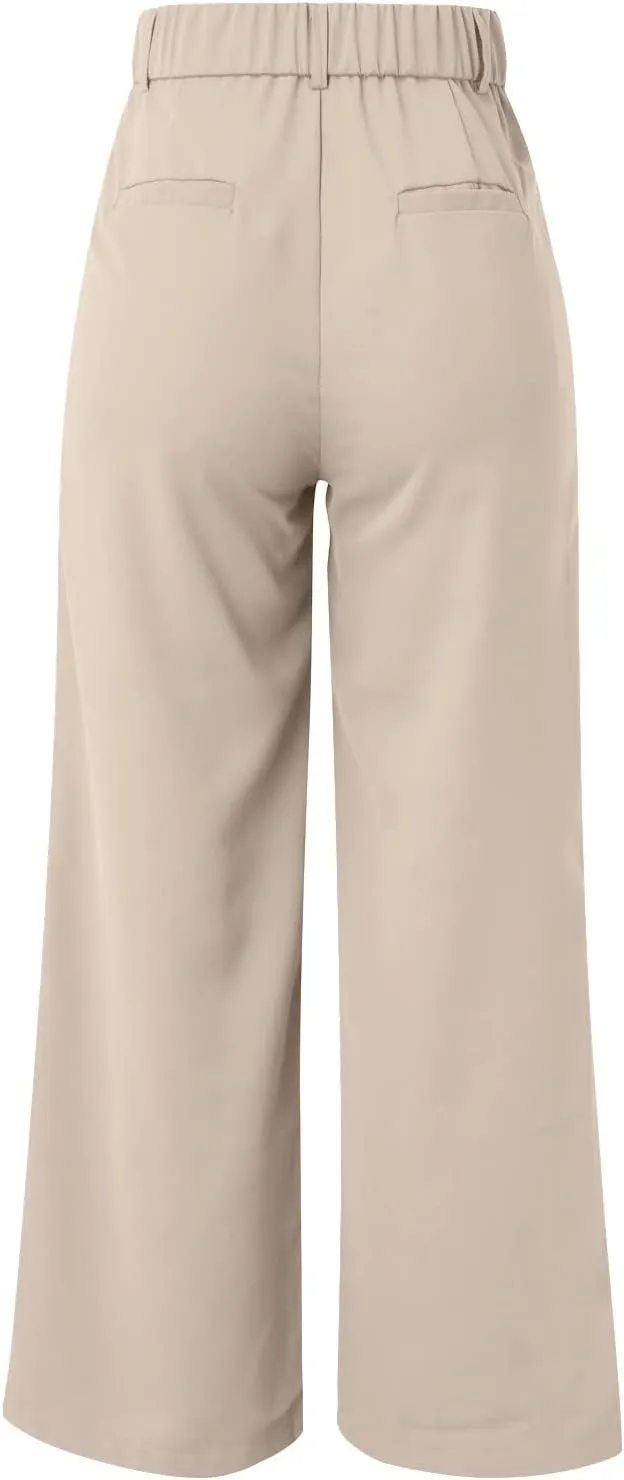 Womens Linen Blend Summer Loose Pants Elastic Waist Long Lounge Slim-Fit Palazzo Lounge Pants Beach