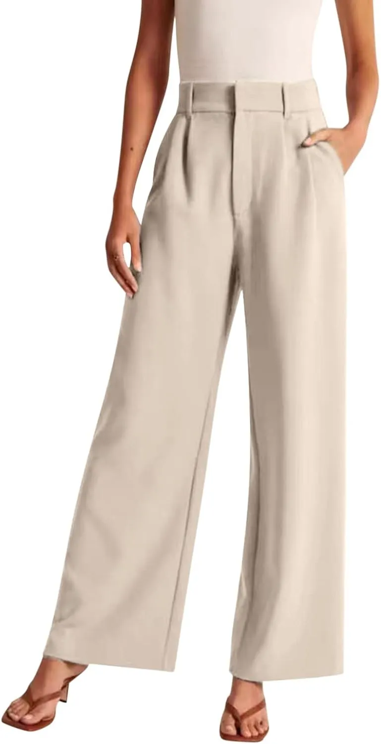 Womens Linen Blend Summer Loose Pants Elastic Waist Long Lounge Slim-Fit Palazzo Lounge Pants Beach