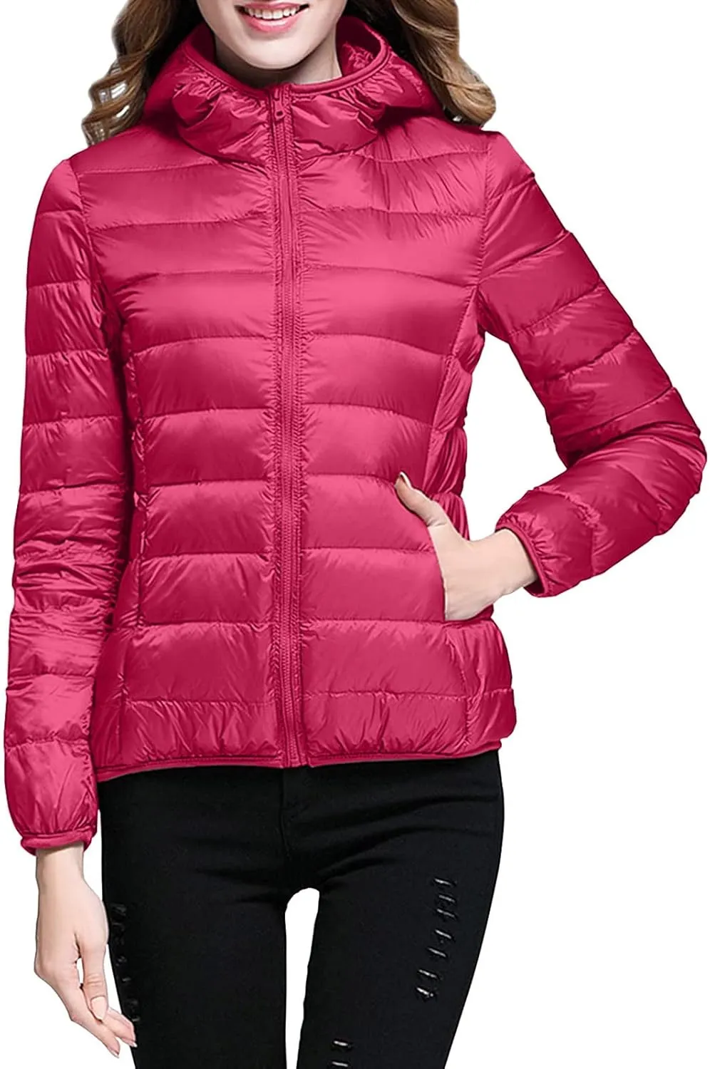 Women's Packable Down Jackets Solid Windproof Quilted Puffer Coat Winter Warm Light Insulated Puffer Jacket for Women