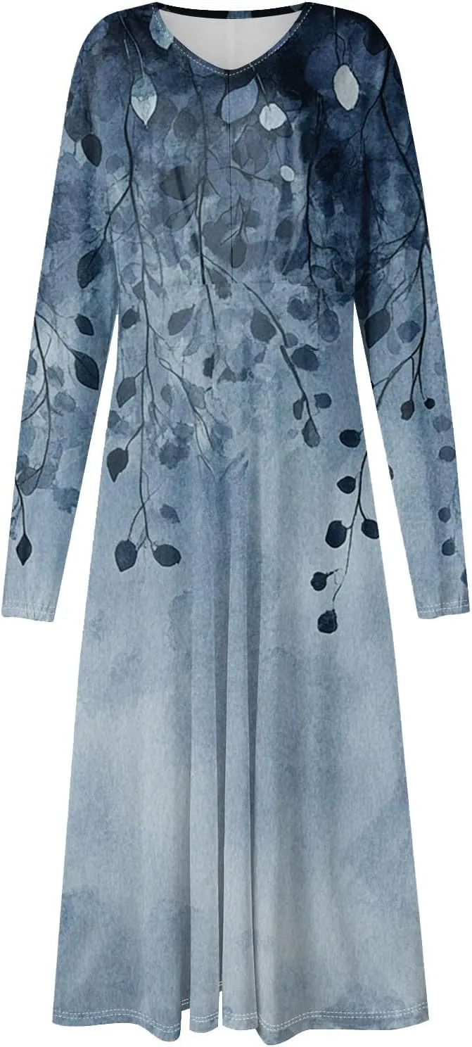 Womens Spring Dresses 2025 V Neck Long Sleeve Midi Work Casual Vacation Summer Western Curvy Dress