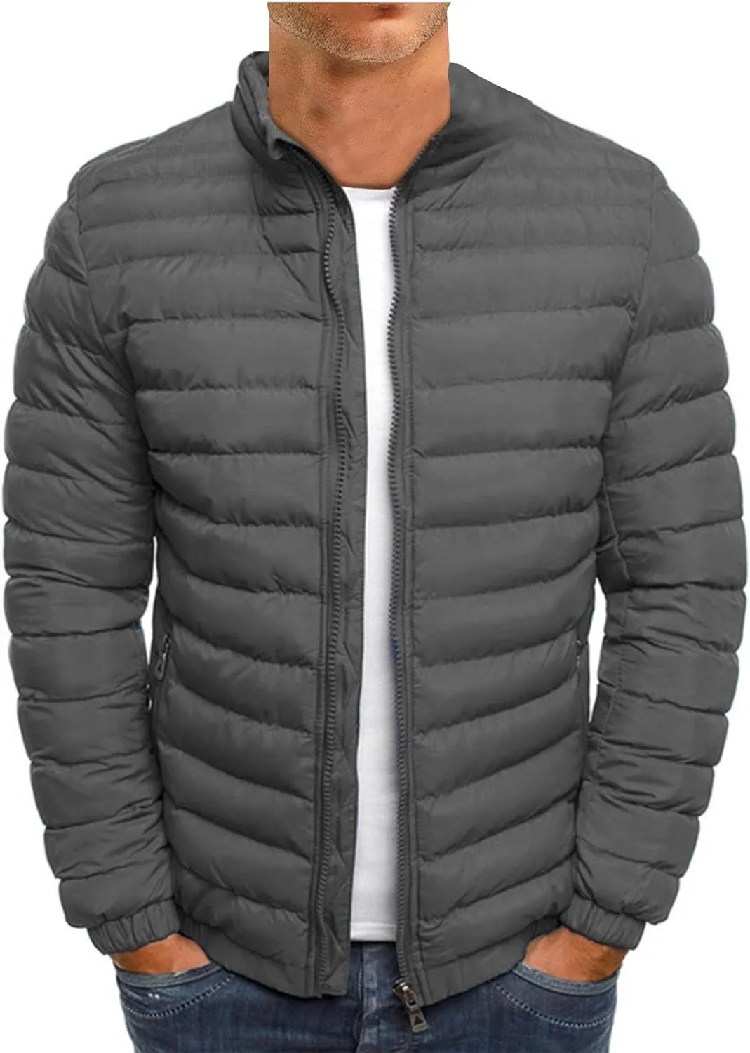 Ymosrh Men's Light Puffer Jacket Winter Coats Water-Resistant Lightweight Packable Jacket Casual Outerwear Jacket, M-2XL